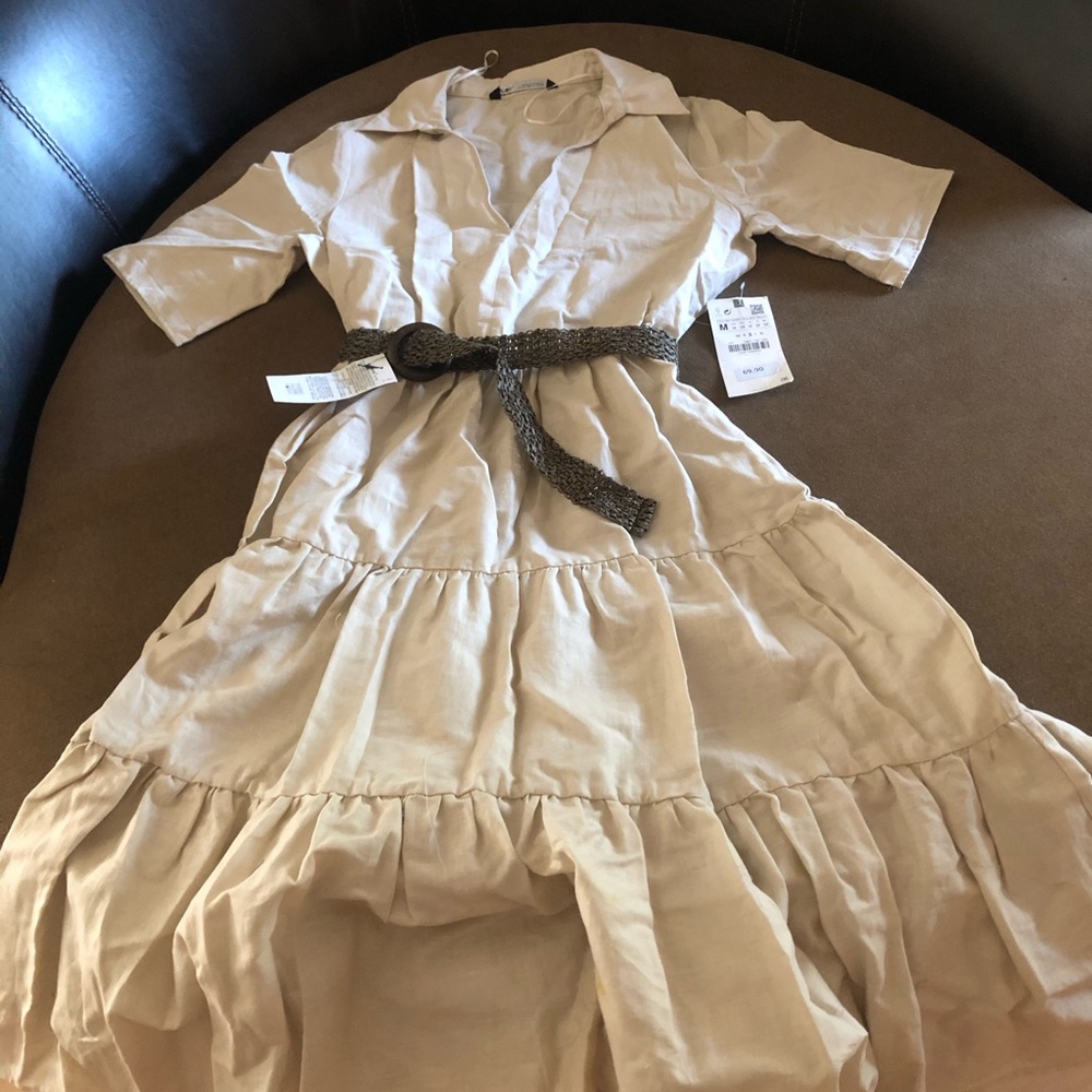 Zara linen belt dress